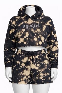 Ugogirl Black Brown Tie Dye Hoodie And Sweatshirt Set Size L/XL Rhinestone Bling